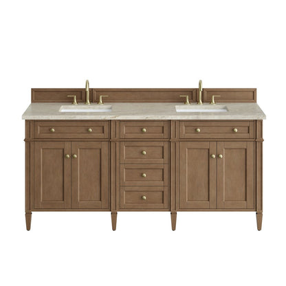 James Martin - Brittany 72" Double Vanity, Pecan w/ 3 CM Tajnar Eclos Top w/FreePower Wireless Charger - 655-V72-PCN-FTJR view 1