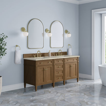 James Martin - Brittany 72" Double Vanity, Pecan w/ 3 CM Tajnar Eclos Top w/FreePower Wireless Charger - 655-V72-PCN-FTJR view 4
