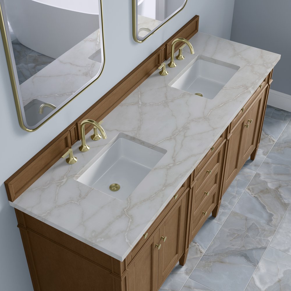 James Martin - Brittany 72" Double Vanity, Pecan w/ 3 CM Victorian Silver Silestone Top - 655-V72-PCN-3VSL view 8