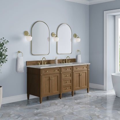 James Martin - Brittany 72" Double Vanity, Pecan w/ 3 CM Victorian Silver Silestone Top w/FreePower Wireless Charger - 655-V72-PCN-FVSL view 4