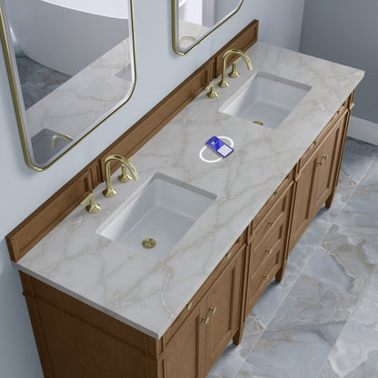 James Martin - Brittany 72" Double Vanity, Pecan w/ 3 CM Victorian Silver Silestone Top w/FreePower Wireless Charger - 655-V72-PCN-FVSL view 8