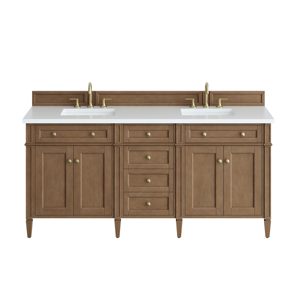 James Martin - Brittany 72" Double Vanity, Pecan w/ 3 CM White Zeus Silestone Top - 655-V72-PCN-3WZ view 1
