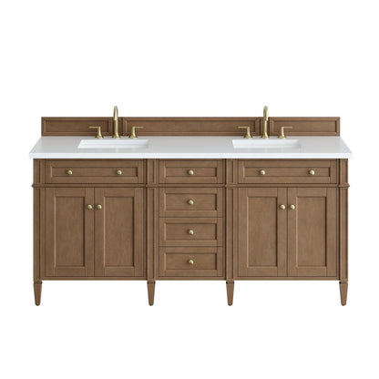 James Martin - Brittany 72" Double Vanity, Pecan w/ 3 CM White Zeus Silestone Top - 655-V72-PCN-3WZ view 1