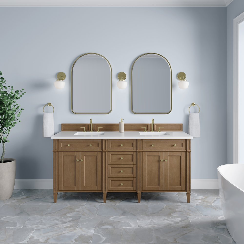 James Martin - Brittany 72" Double Vanity, Pecan w/ 3 CM White Zeus Silestone Top - 655-V72-PCN-3WZ view 3