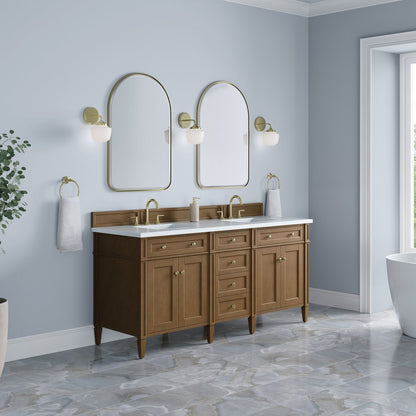 James Martin - Brittany 72" Double Vanity, Pecan w/ 3 CM White Zeus Silestone Top - 655-V72-PCN-3WZ view 4