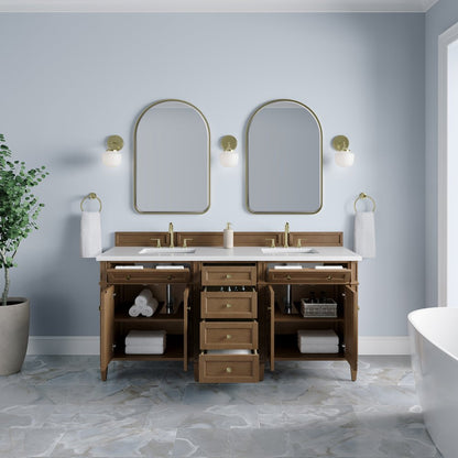 James Martin - Brittany 72" Double Vanity, Pecan w/ 3 CM White Zeus Silestone Top - 655-V72-PCN-3WZ view 6