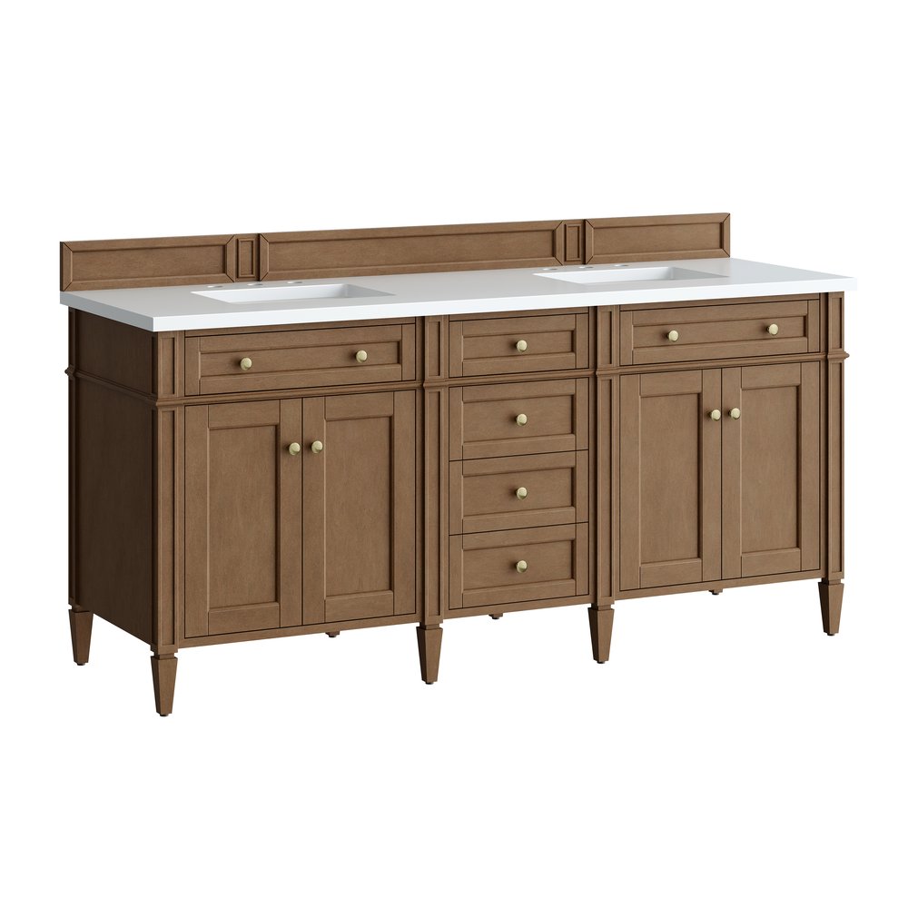 James Martin - Brittany 72" Double Vanity, Pecan w/ 3 CM White Zeus Silestone Top - 655-V72-PCN-3WZ view 12