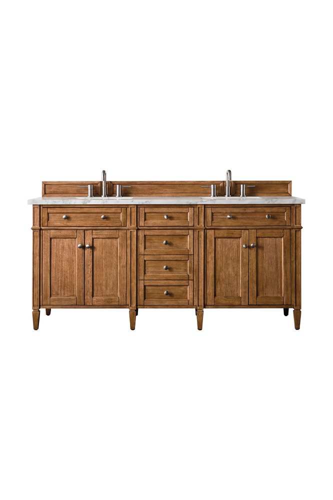 James Martin - Brittany 72" Double Vanity, Saddle Brown w/ 3 CM Carrara Marble Top - 650-V72-SBR-3CAR view 1