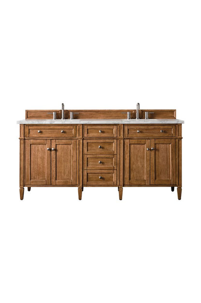 James Martin - Brittany 72" Double Vanity, Saddle Brown w/ 3 CM Carrara Marble Top - 650-V72-SBR-3CAR view 1