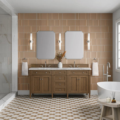 James Martin - Brittany 72" Double Vanity, Saddle Brown w/ 3 CM Carrara Marble Top - 650-V72-SBR-3CAR view 3
