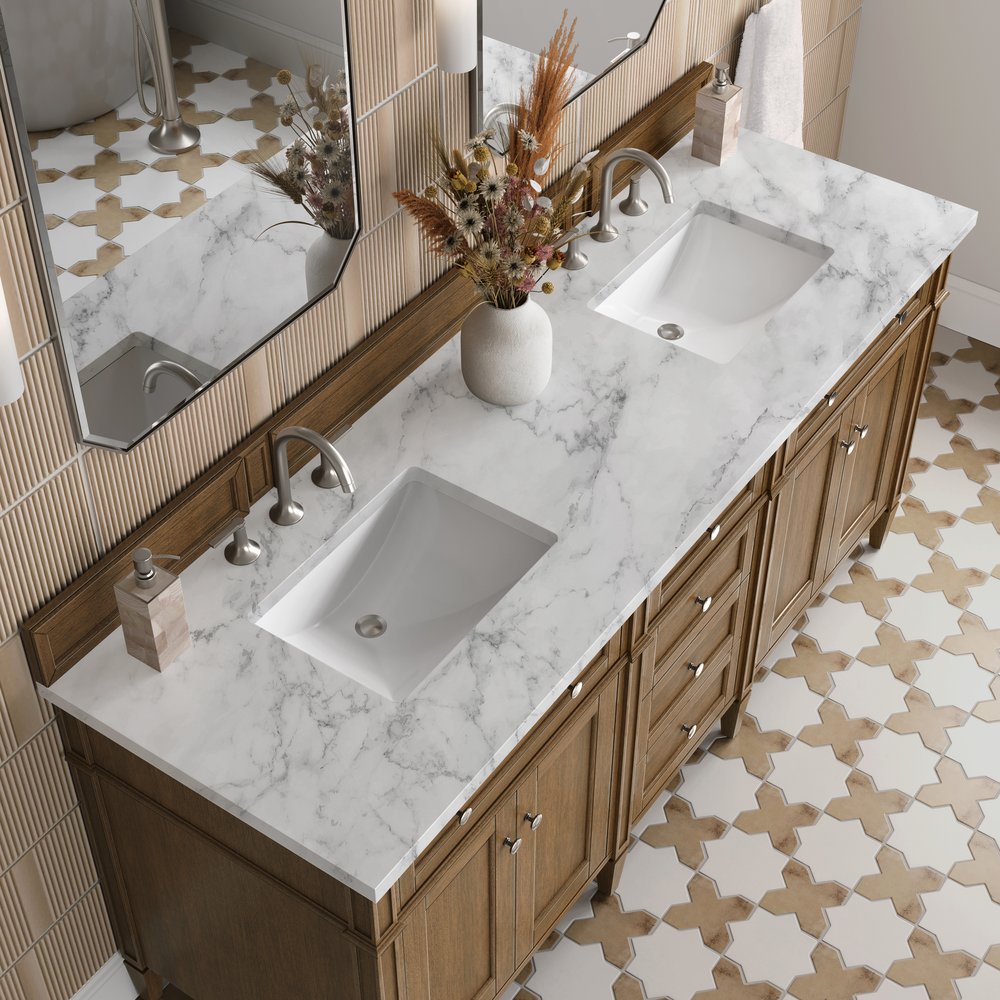 James Martin - Brittany 72" Double Vanity, Saddle Brown w/ 3 CM Carrara Marble Top - 650-V72-SBR-3CAR view 7