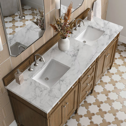 James Martin - Brittany 72" Double Vanity, Saddle Brown w/ 3 CM Carrara Marble Top - 650-V72-SBR-3CAR view 7
