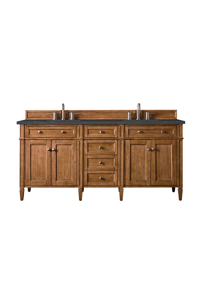 James Martin - Brittany 72" Double Vanity, Saddle Brown w/ 3 CM Charcoal Soapstone Silestone Top - 650-V72-SBR-3CSP view 1