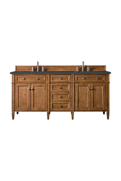 James Martin - Brittany 72" Double Vanity, Saddle Brown w/ 3 CM Charcoal Soapstone Silestone Top - 650-V72-SBR-3CSP view 1