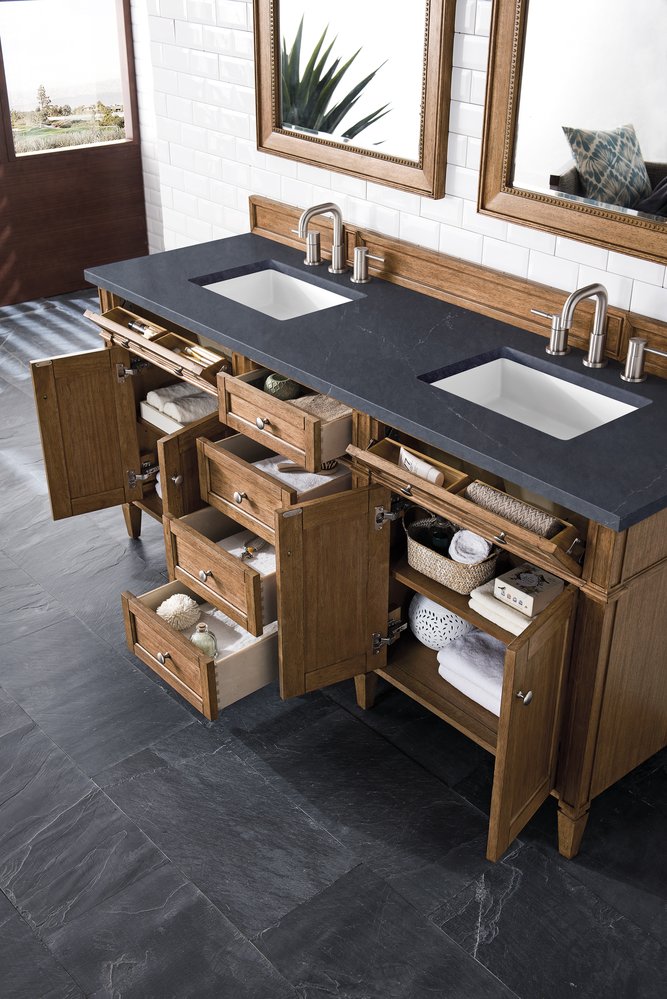 James Martin - Brittany 72" Double Vanity, Saddle Brown w/ 3 CM Charcoal Soapstone Silestone Top - 650-V72-SBR-3CSP view 5