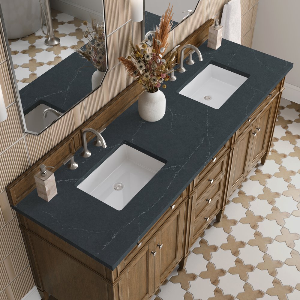 James Martin - Brittany 72" Double Vanity, Saddle Brown w/ 3 CM Charcoal Soapstone Silestone Top - 650-V72-SBR-3CSP view 7