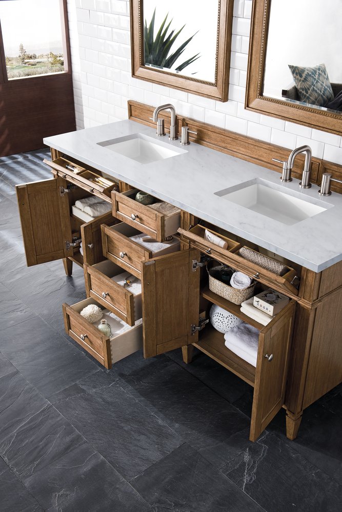 James Martin - Brittany 72" Double Vanity, Saddle Brown w/ 3 CM Eternal Jasmine Pearl Silestone Top - 650-V72-SBR-3EJP view 5