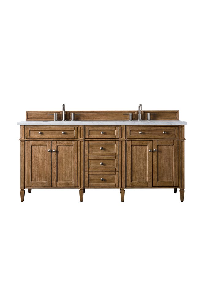 James Martin - Brittany 72" Double Vanity, Saddle Brown w/ 3 CM Eternal Jasmine Pearl Silestone Top w/FreePower Wireless Charger - 650-V72-SBR-FEJP view 1