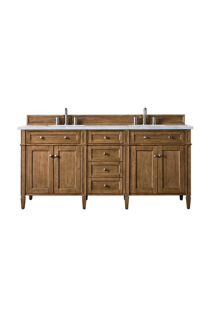 James Martin - Brittany 72" Double Vanity, Saddle Brown w/ 3 CM Eternal Jasmine Pearl Silestone Top w/FreePower Wireless Charger - 650-V72-SBR-FEJP view 1