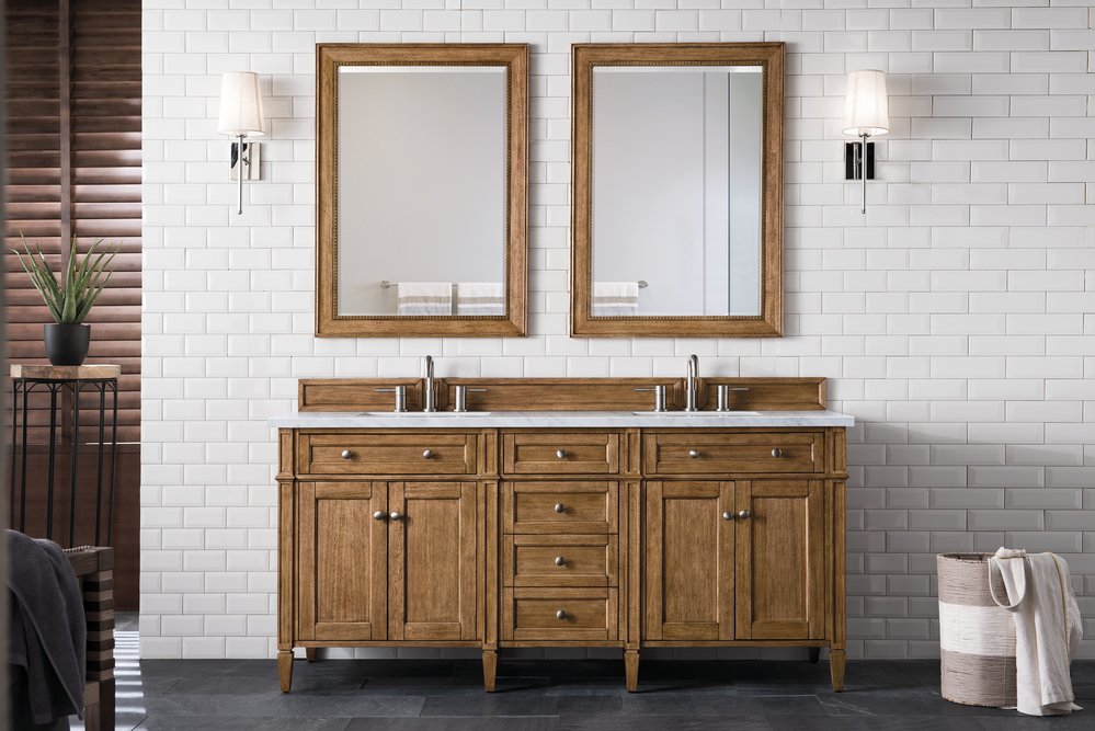 James Martin - Brittany 72" Double Vanity, Saddle Brown w/ 3 CM Eternal Jasmine Pearl Silestone Top w/FreePower Wireless Charger - 650-V72-SBR-FEJP view 4