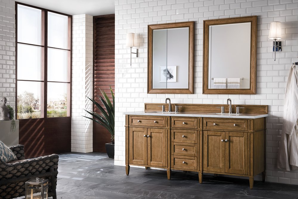 James Martin - Brittany 72" Double Vanity, Saddle Brown w/ 3 CM Eternal Jasmine Pearl Silestone Top w/FreePower Wireless Charger - 650-V72-SBR-FEJP view 5