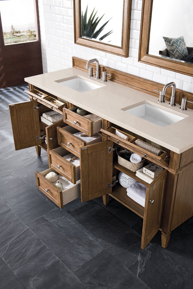 James Martin - Brittany 72" Double Vanity, Saddle Brown w/ 3 CM Eternal Marfil Silestone Top - 650-V72-SBR-3EMR view 5