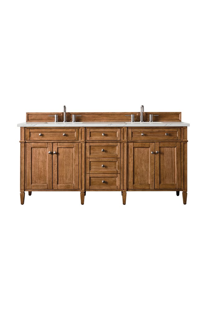 James Martin - Brittany 72" Double Vanity, Saddle Brown w/ 3 CM Ethereal Noctis Silestone Top - 650-V72-SBR-3ENC view 1