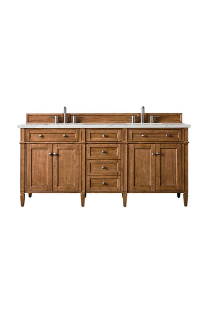 James Martin - Brittany 72" Double Vanity, Saddle Brown w/ 3 CM Ethereal Noctis Silestone Top - 650-V72-SBR-3ENC view 1