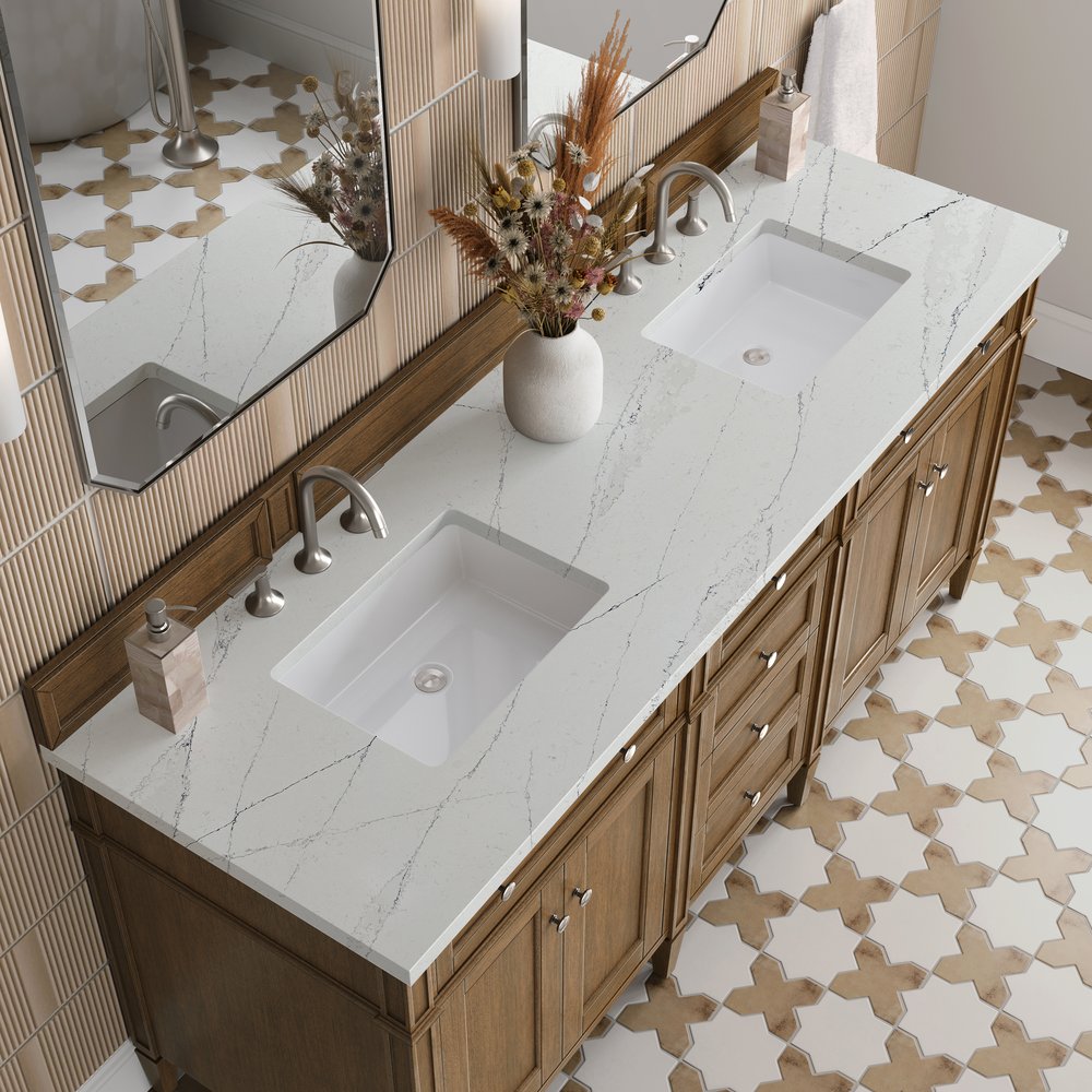 James Martin - Brittany 72" Double Vanity, Saddle Brown w/ 3 CM Ethereal Noctis Silestone Top - 650-V72-SBR-3ENC view 7