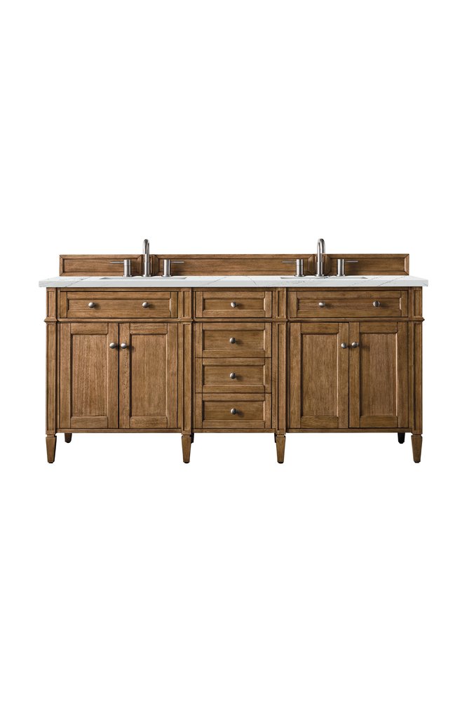 James Martin - Brittany 72" Double Vanity, Saddle Brown w/ 3 CM Ethereal Noctis Silestone Top w/FreePower Wireless Charger - 650-V72-SBR-FENC view 1