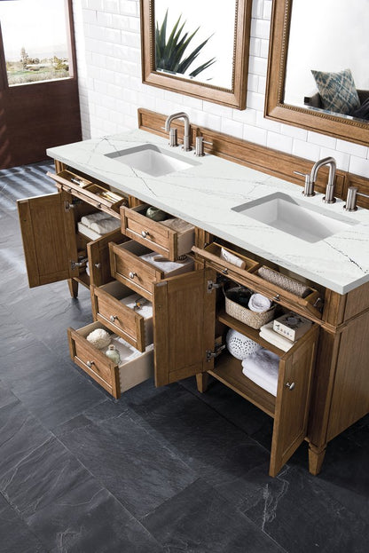 James Martin - Brittany 72" Double Vanity, Saddle Brown w/ 3 CM Ethereal Noctis Silestone Top w/FreePower Wireless Charger - 650-V72-SBR-FENC view 6
