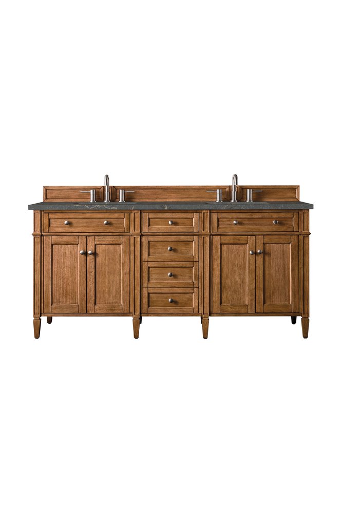 James Martin - Brittany 72" Double Vanity, Saddle Brown w/ 3 CM Parisien Bleu Silestone Top - 650-V72-SBR-3PBL view 1