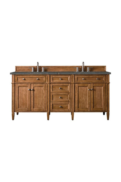 James Martin - Brittany 72" Double Vanity, Saddle Brown w/ 3 CM Parisien Bleu Silestone Top - 650-V72-SBR-3PBL view 1