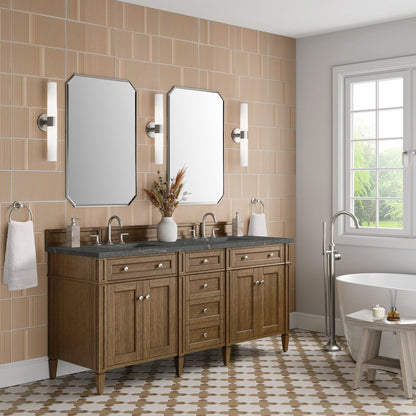 James Martin - Brittany 72" Double Vanity, Saddle Brown w/ 3 CM Parisien Bleu Silestone Top - 650-V72-SBR-3PBL view 4