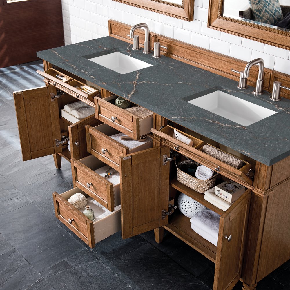 James Martin - Brittany 72" Double Vanity, Saddle Brown w/ 3 CM Parisien Bleu Silestone Top - 650-V72-SBR-3PBL view 5