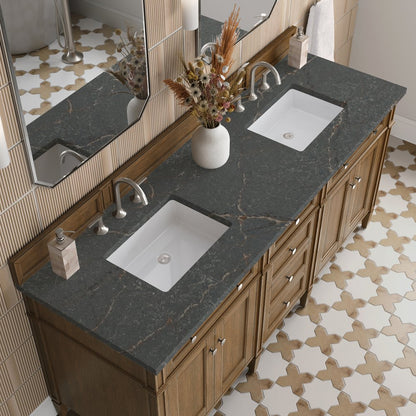 James Martin - Brittany 72" Double Vanity, Saddle Brown w/ 3 CM Parisien Bleu Silestone Top - 650-V72-SBR-3PBL view 7