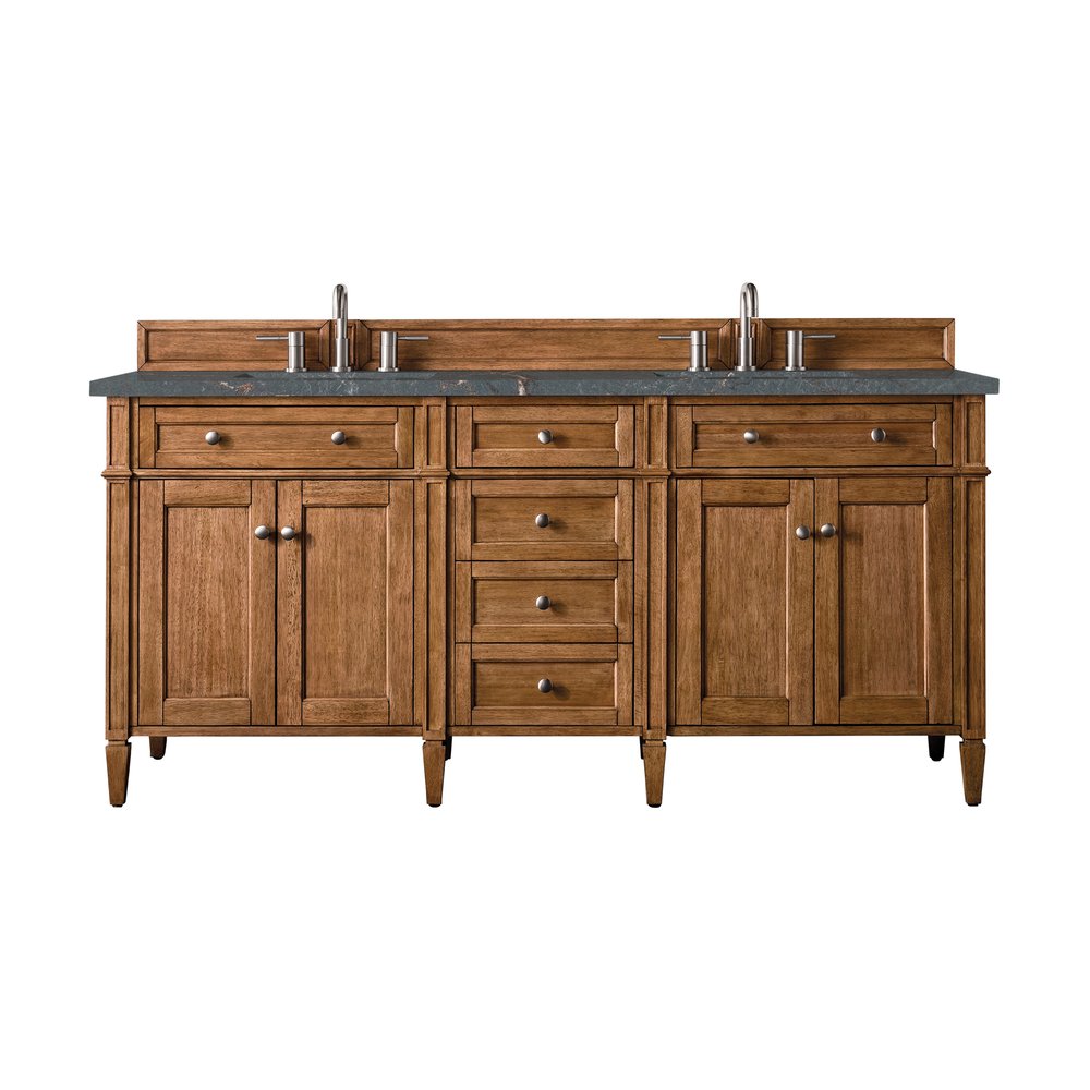 James Martin - Brittany 72" Double Vanity, Saddle Brown w/ 3 CM Parisien Bleu Silestone Top w/FreePower Wireless Charger - 650-V72-SBR-FPBL view 1