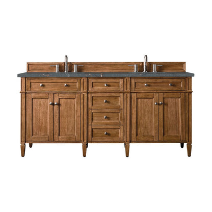James Martin - Brittany 72" Double Vanity, Saddle Brown w/ 3 CM Parisien Bleu Silestone Top w/FreePower Wireless Charger - 650-V72-SBR-FPBL view 1