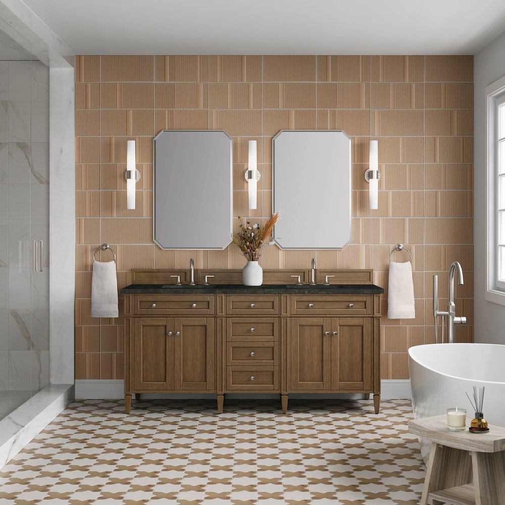 James Martin - Brittany 72" Double Vanity, Saddle Brown, w/ 3 CM Phantome Eclos Top - 650-V72-SBR-3PHT view 3