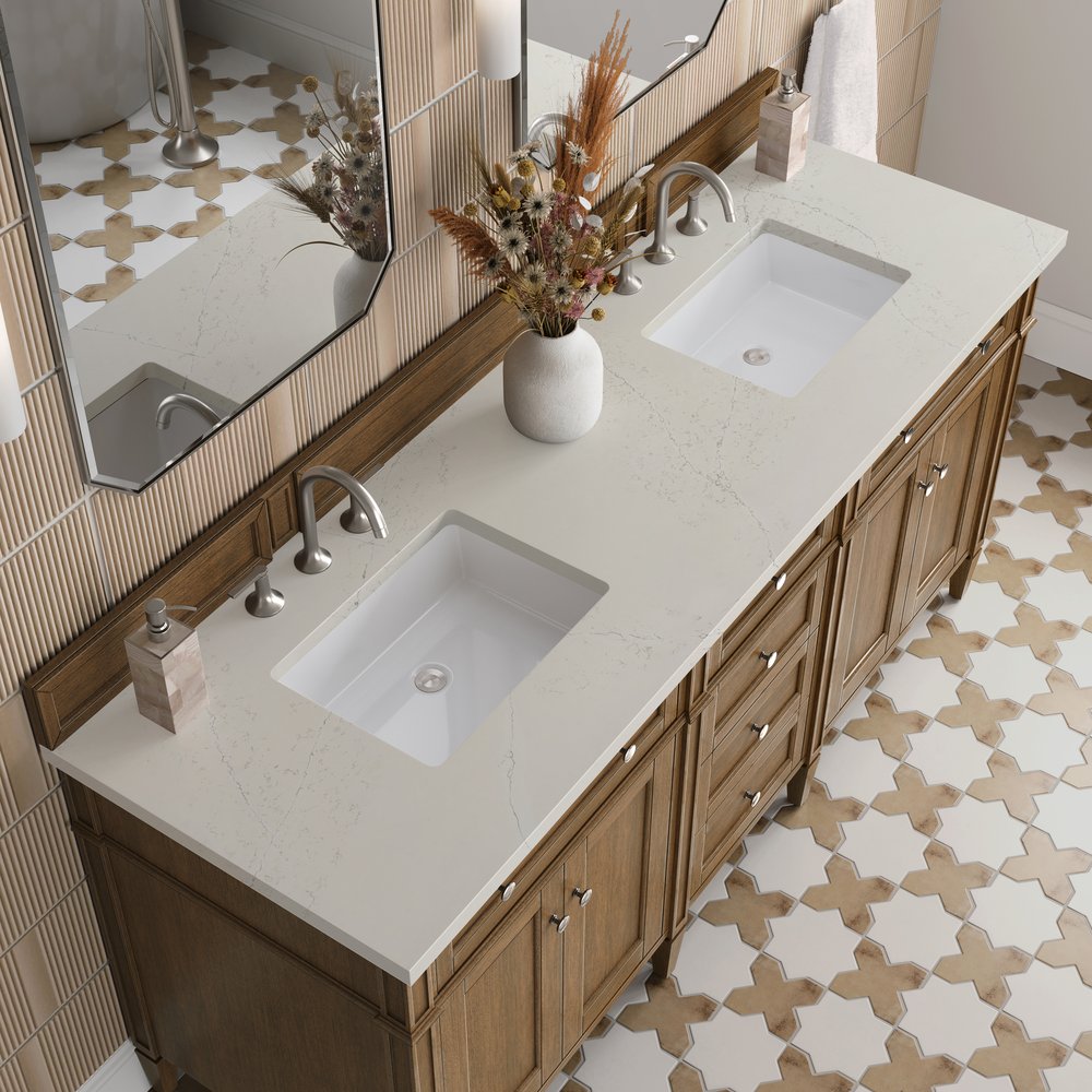 James Martin - Brittany 72" Double Vanity, Saddle Brown, w/ 3 CM Siberian Silestone Top - 650-V72-SBR-3SFR view 6