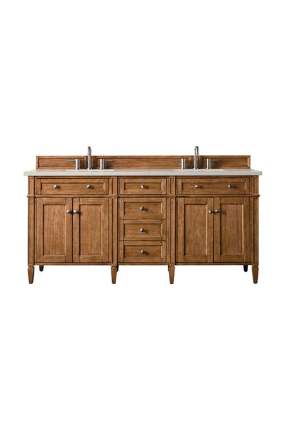 James Martin - Brittany 72" Double Vanity, Saddle Brown, w/ 3 CM Siberian Silestone Top w/FreePower Wireless Charger - 650-V72-SBR-FSFR view 1