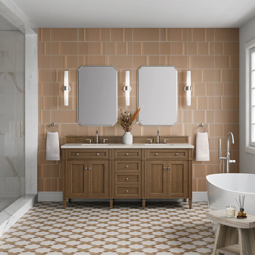 James Martin - Brittany 72" Double Vanity, Saddle Brown, w/ 3 CM Siberian Silestone Top w/FreePower Wireless Charger - 650-V72-SBR-FSFR view 3