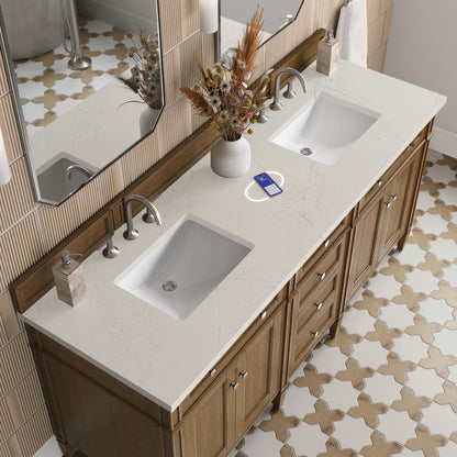 James Martin - Brittany 72" Double Vanity, Saddle Brown, w/ 3 CM Siberian Silestone Top w/FreePower Wireless Charger - 650-V72-SBR-FSFR view 6