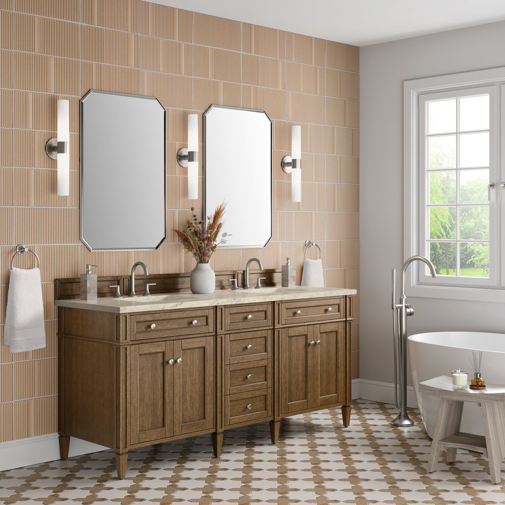 James Martin - Brittany 72" Double Vanity, Saddle Brown, w/ 3 CM Tajnar Eclos Top - 650-V72-SBR-3TJR view 4