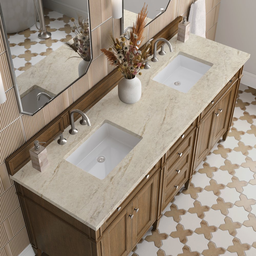 James Martin - Brittany 72" Double Vanity, Saddle Brown, w/ 3 CM Tajnar Eclos Top - 650-V72-SBR-3TJR view 6