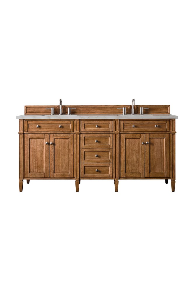 James Martin - Brittany 72" Double Vanity, Saddle Brown w/ 3 CM Victorian Silver Silestone Top - 650-V72-SBR-3VSL view 1