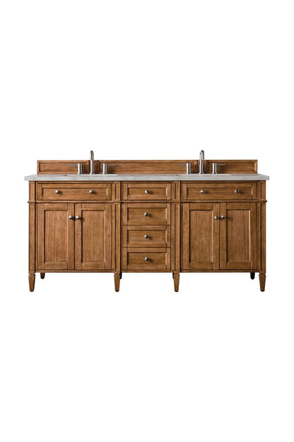 James Martin - Brittany 72" Double Vanity, Saddle Brown w/ 3 CM Victorian Silver Silestone Top - 650-V72-SBR-3VSL view 1