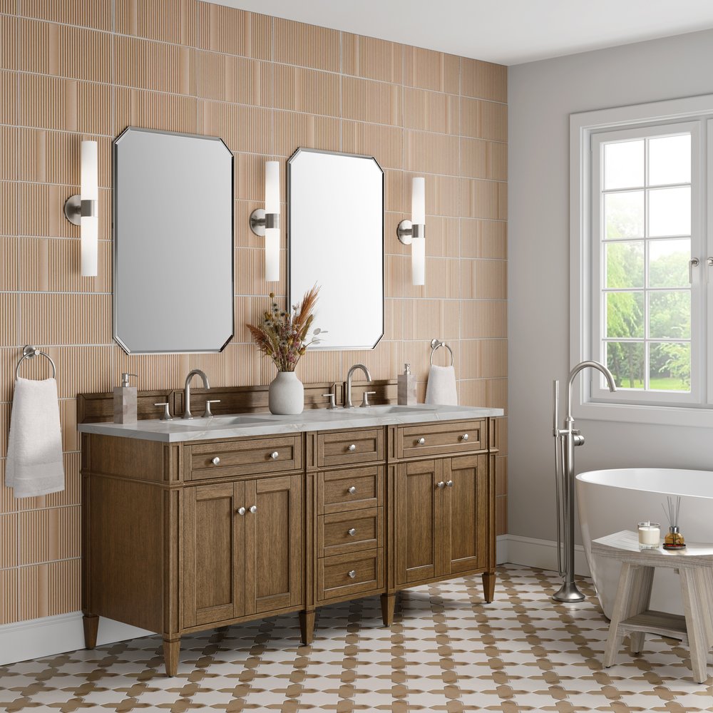 James Martin - Brittany 72" Double Vanity, Saddle Brown w/ 3 CM Victorian Silver Silestone Top - 650-V72-SBR-3VSL view 4
