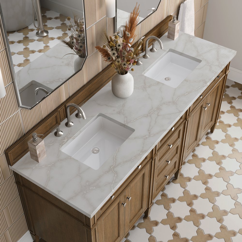 James Martin - Brittany 72" Double Vanity, Saddle Brown w/ 3 CM Victorian Silver Silestone Top - 650-V72-SBR-3VSL view 7