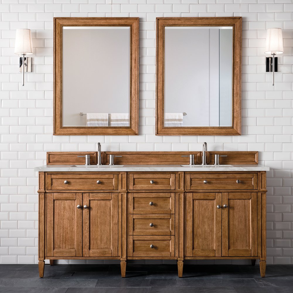 James Martin - Brittany 72" Double Vanity, Saddle Brown w/ 3 CM Victorian Silver Silestone Top w/FreePower Wireless Charger - 650-V72-SBR-FVSL view 4